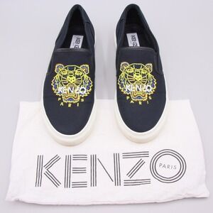 Kenzo Paris K-Skate Tiger Embroidered Womens Size 9-9.5 US Black Canvas Sneakers